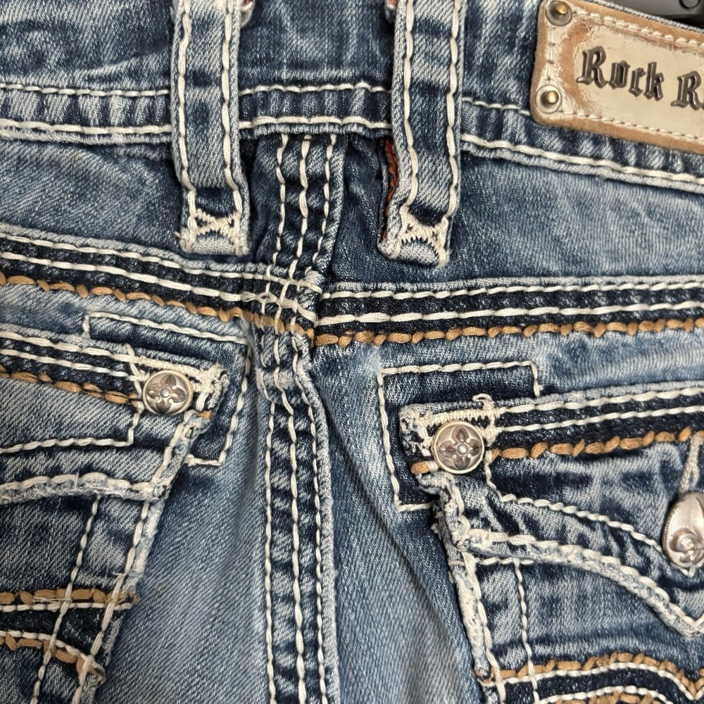 Rock Revival Jeans Size 26 Women's Anja Boot Denim Rhinestones Distressed Blue - Picture 9 of 15